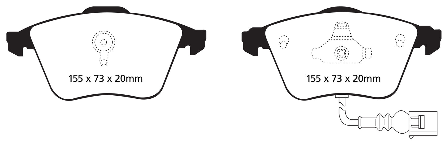 VW Golf 6 R 270 hp PR-1ZK Ebc brakes Yellow front brake pads