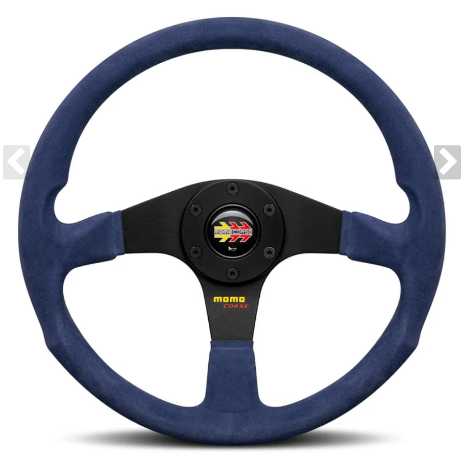 Momo Corse 2.0 Steering Wheel , Blue Suede, Black Spokes - 35 cm