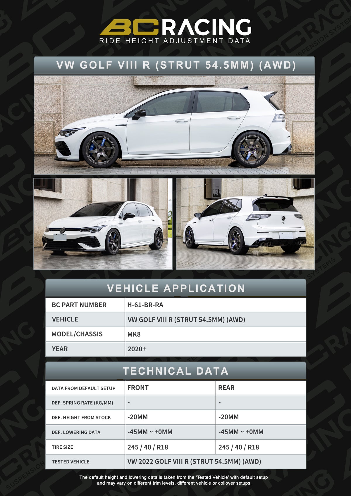 Bc Racing BR RA Coilovers Vw golf 8 r awd (20+) (54.5mm)