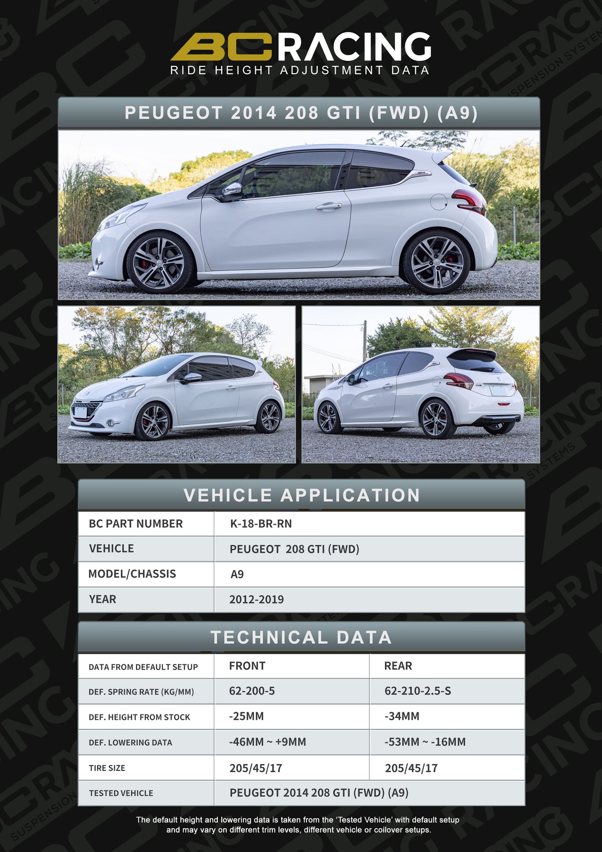 Bc Racing BR RN Coilovers Peugeot 208 gti fwd (12-19)
