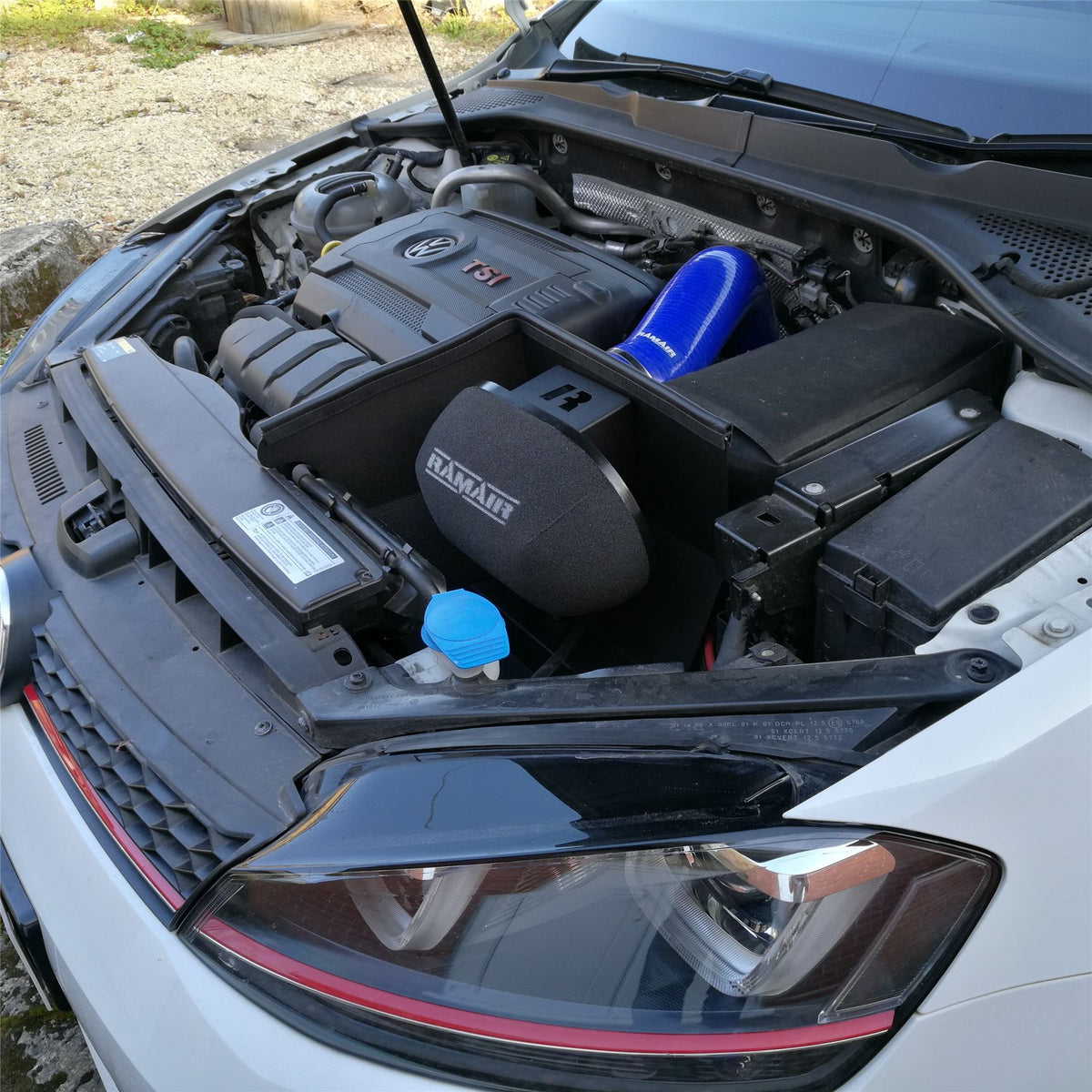 Ramair Blue Ramair Heat Shield Intake Kit Turbo Elbow Included Blue Intake Hose VW MK7 Golf GTI & R, Audi A3, S3 8V, Seat Leon Cupra 280 & Skoda Octavia RS