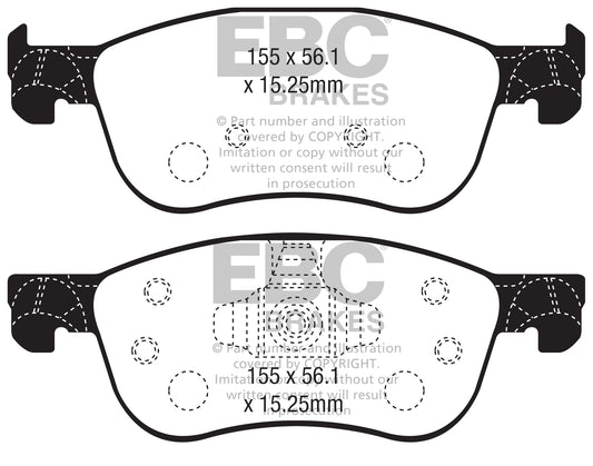 FORD Fiesta Mk8 ST 2018-2023 200 PS EBC-Bremsen Gelbe Bremsbeläge vorne