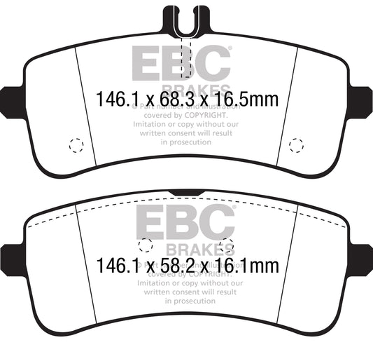 MERCEDES BENZ AMG GT 2014–2021, 462 PS (silberne Bremssättel), EBC-Bremsen, gelbe Bremsbeläge hinten