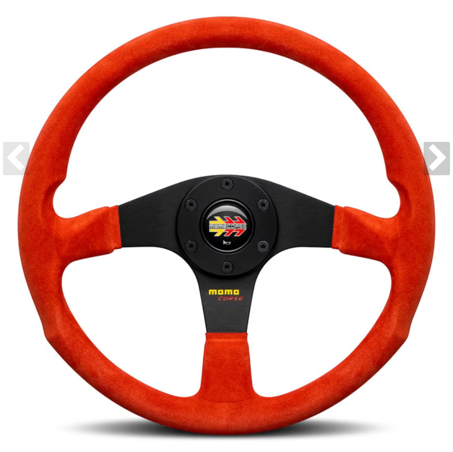 Momo Corse 2.0 Steering Wheel , Red Suede, Black Spokes - 35 cm