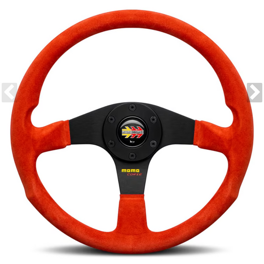 Momo Corse 2.0 Steering Wheel , Red Suede, Black Spokes - 35 cm
