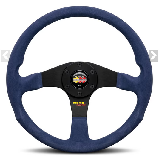 Momo Corse 2.0 Steering Wheel , Blue Suede, Black Spokes - 35 cm