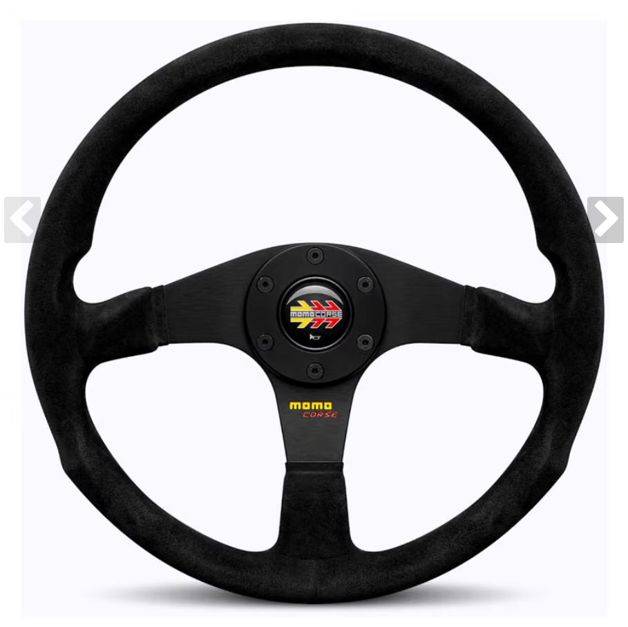 Momo Corse 2.0 Steering Wheel , Black Suede, Black Spokes - 35 cm