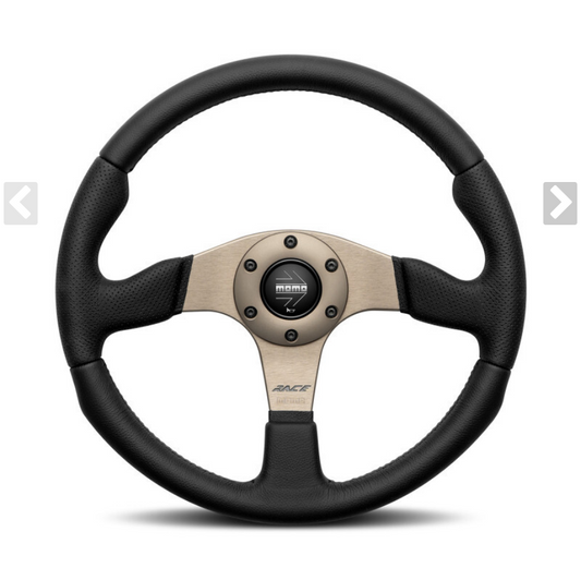 Momo Race 2.0 Steering Wheel (40 mm Dish), Black Leather, Anthracite Spokes - 35 cm