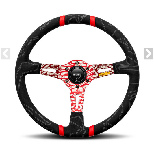 MOMO Ultra Steering Wheel Alcantara Red Spokes 350mm 90mm Dish
