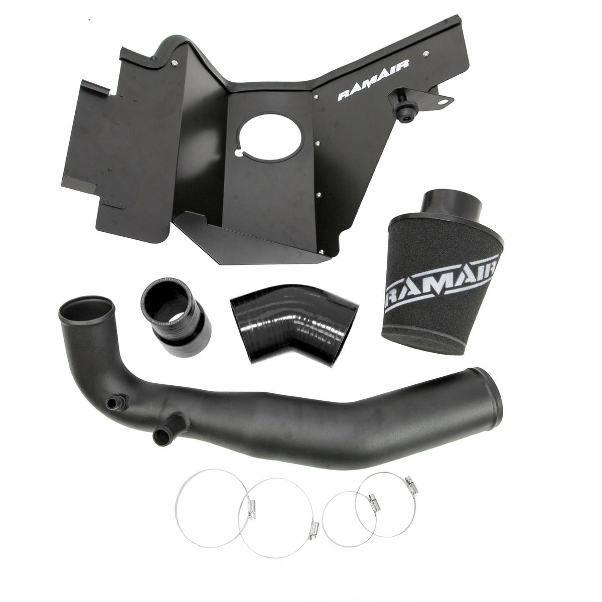 Ramair Foam Air Filter Heat Shield Hard Pipe Induction Kit Ford Mustang 2.3 Ecoboost Jet Stream - Blck hose