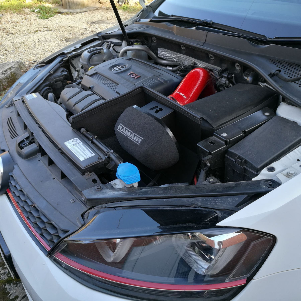 Ramair Red Ramair Heat Shield Intake Kit Turbo Elbow Included Blue Intake Hose VW MK7 Golf GTI & R, Audi A3, S3 8V, Seat Leon Cupra 280 & Skoda Octavia RS