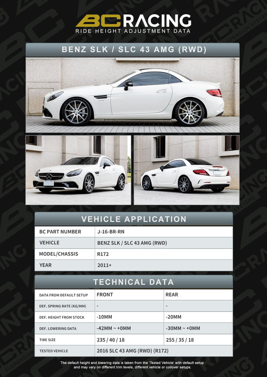 Combinés filetés BC Racing BR RN pour Mercedes SLK R172 propulsion (11-20) (y compris SLK55 AMG 11-15)